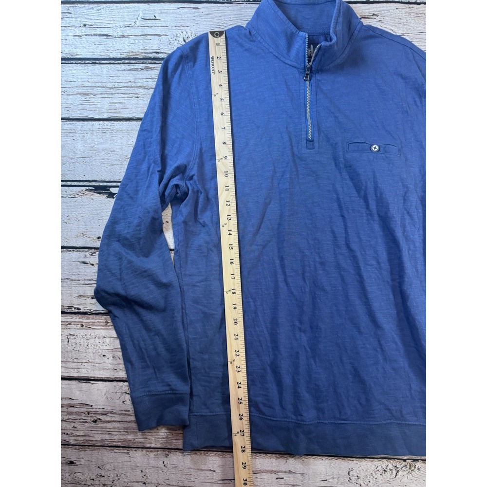 Johnnie O‎ Long Sleeve Tee Blue Slub Knit 1/4 Zip Mock Collar Pullover Medium - Picture 4 of 8